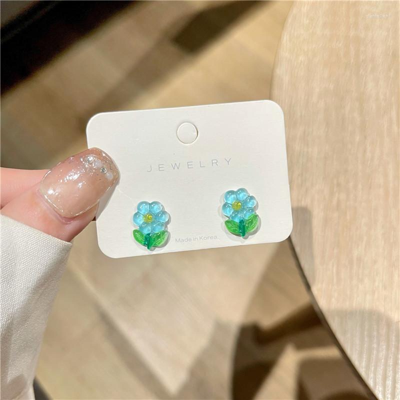 

Backs Earrings Korean Fresh Small Blue Flower Clip Female Temperament Simple Without Piercing Ear Clips For Women
