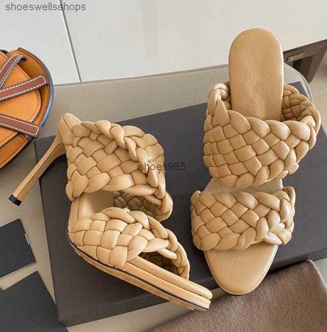 

Designer Sandals Women Woven High Heels Curve Sandal Elongated Almond Toe Mules Fashion Luxurys Womens Shoes with Box, Link product:#5