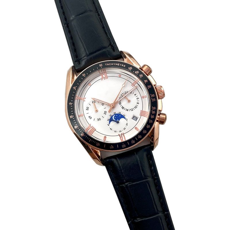 

fashion mens watch Luxury male designer watches Moon Phase Top brand chronograph wristwatches Genuine Leather band for men Christmas Father's Day Gift relogios