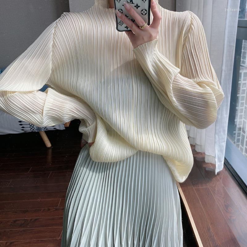 

Women's T Shirts Long Sleeved Solid Color Thin Basic O Neck Top Spring Summer Bottoming Shirt Office Lady Female 2023 Pleated Women, Black