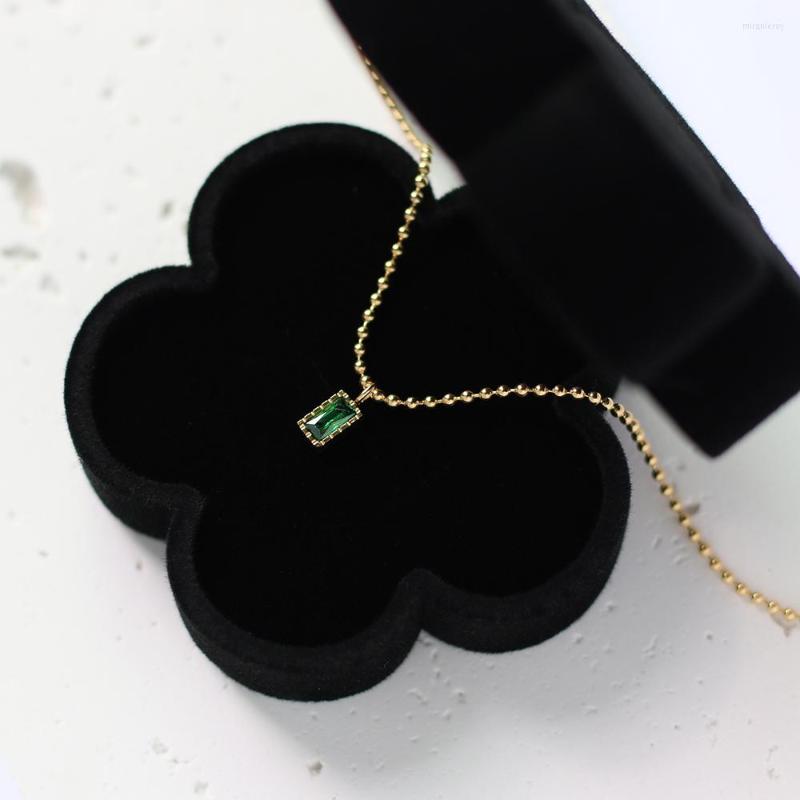 

Pendant Necklaces Stainless Steel Vintage Green Square Zircon Bead Chain Necklace High Quality 18K Plated Women Collar Jewelry