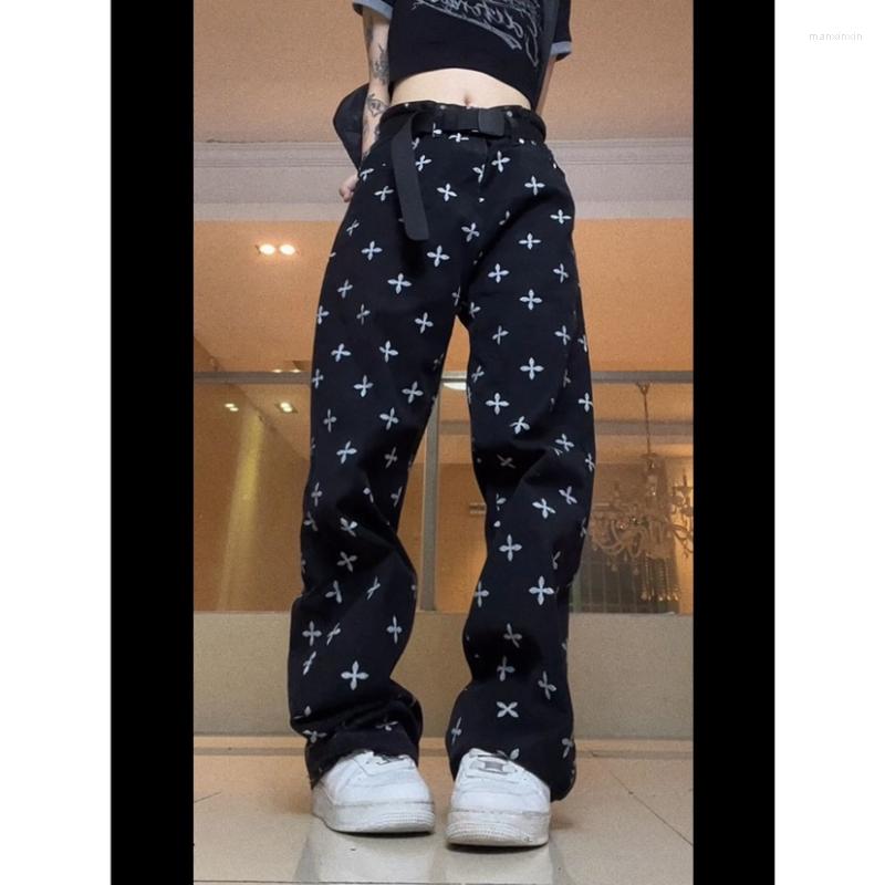 

Men' Jeans High Street Original Full Print Retro Waist Straight Leg Pants Loose Wide Legs Drape Floor Mopping Casual