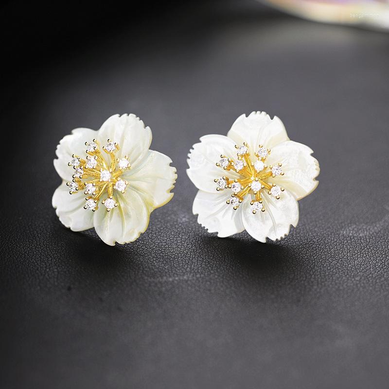 

Dangle Earrings Sweet Whtie Shell Flower Earring For Women 2023 Trendy Romantic Birthday Gifts Handmade Statement Zirconia Flowers Stud