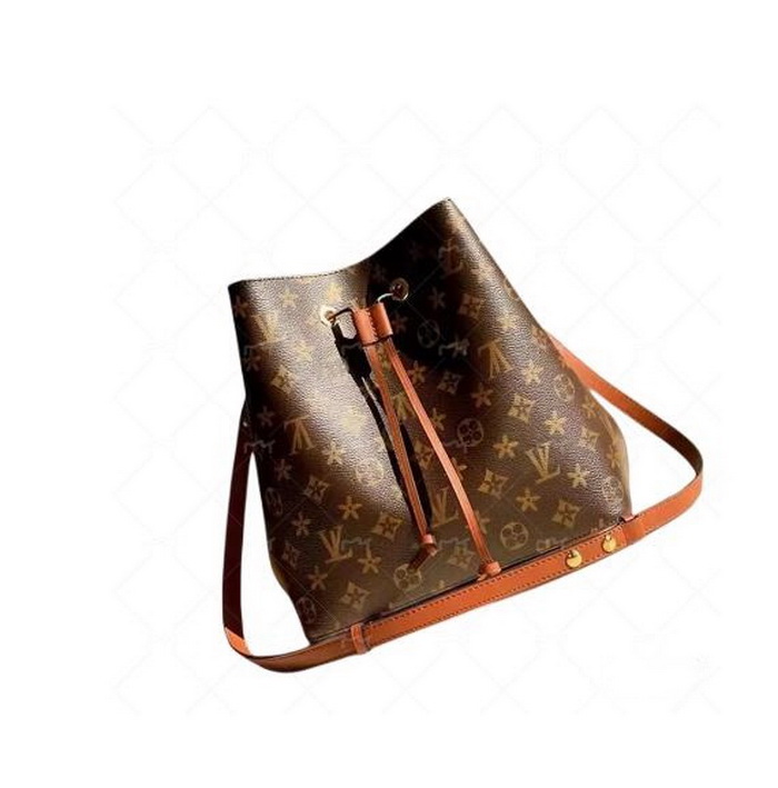 

Womens Designers Bucket Shoulder Bags Fashion Woman Handbags Flower luxurys Purses Ladies Letter Leather Female Crossbody Zong, Brown with red strap
