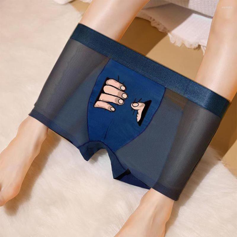 

Underpants 2023 Mens See Through Underwear Funny Cartoon Ultra-thin Boxer Shorts Male Sexy Mesh Seamless Briefs Panties Swimwear Beachwear, Dark blue