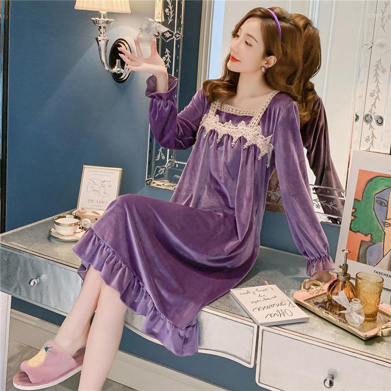 

Women's Sleepwear Spring And Autumn Women's Velvet Pajamas Dress Solid Color Home Sexy Suspender V-neck Household Wear, Blue