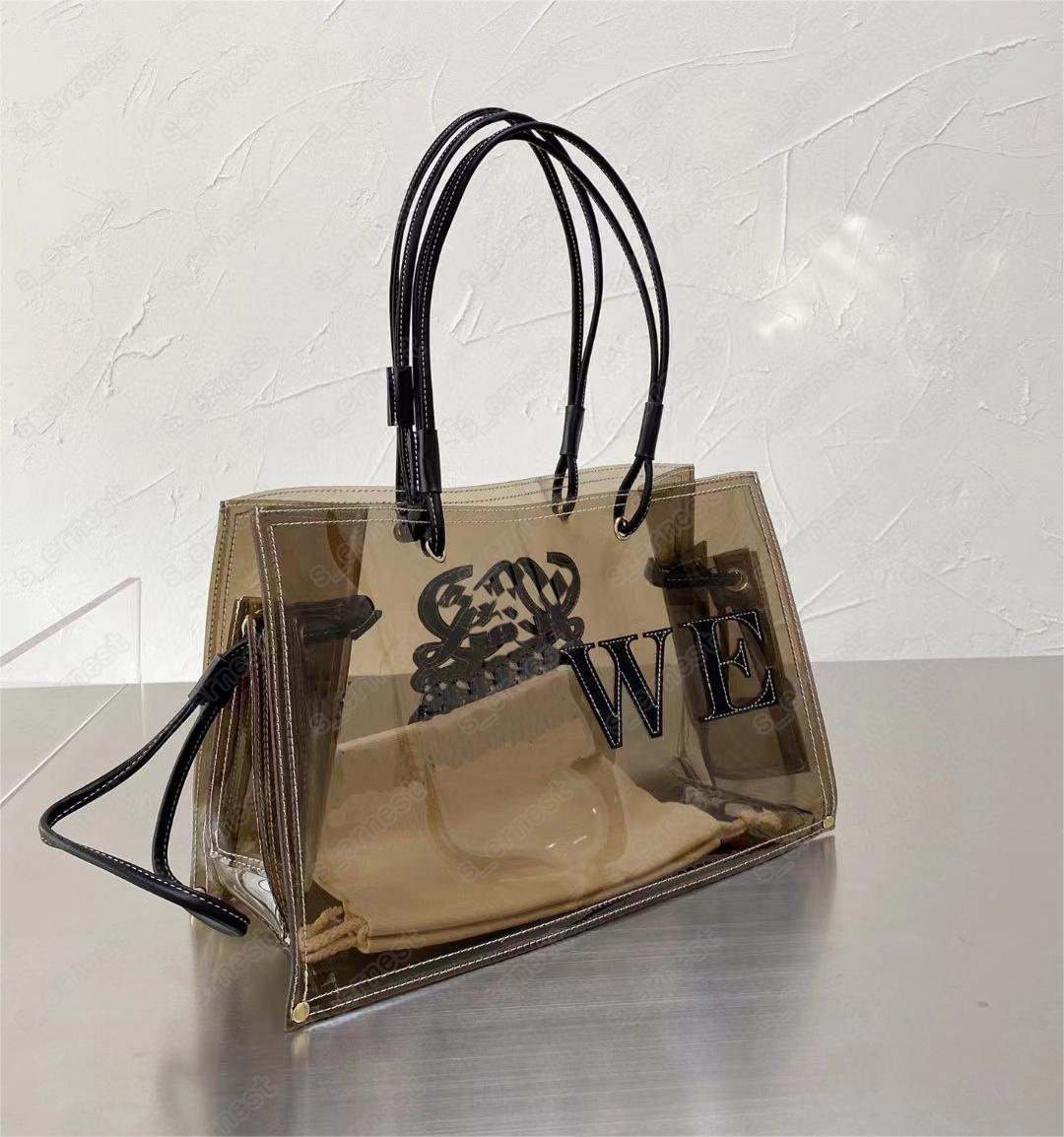 

Fashion Designer Bags Transparent Jelly Tote Bags 2023 Ladies One Shoulder Crossbody Large Shopping Bag 2 Piece Set PVC 40cm, Deep brown