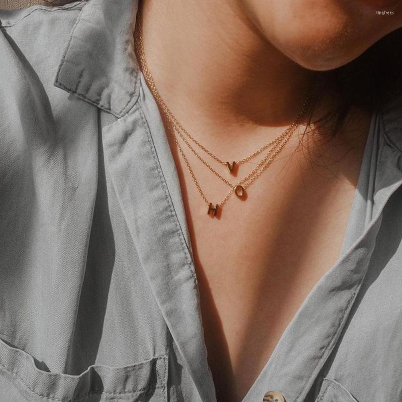 

Pendant Necklaces Initial Charm Gold Color Necklace Stainless Steel 26 English Initials Alphabet Name Chain For Wholesale