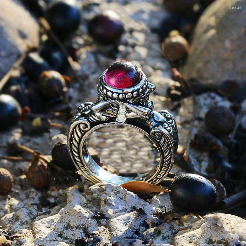

Cluster Rings Vintage Tai Silver Red Stone For Women Small Big Size Punk Drop Fine Jewelry Gift