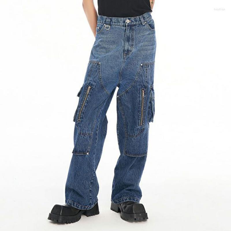

Men' Jeans Men' Baggy Cargo Pants With Pockets Loose Fit Y2K Vibe Style Denim Trousers High Street Hip Hop Bottoms, Blue