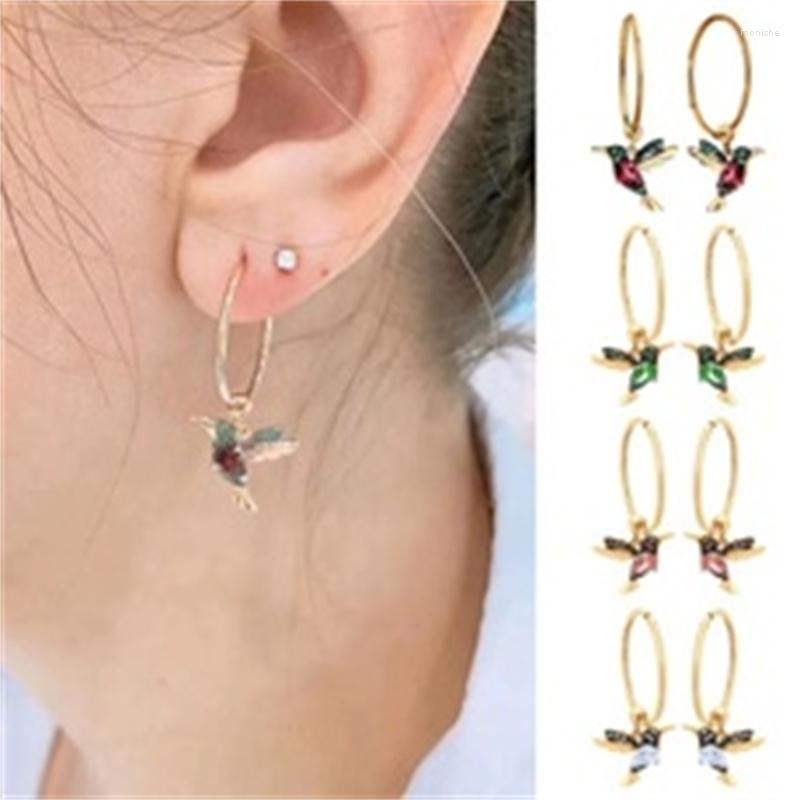 

Hoop Earrings Charm Animal Birds Big Round For Women Gold Color Red Green Blue Pink Zircon Stone Punk Party Ear Hoops Jewelry