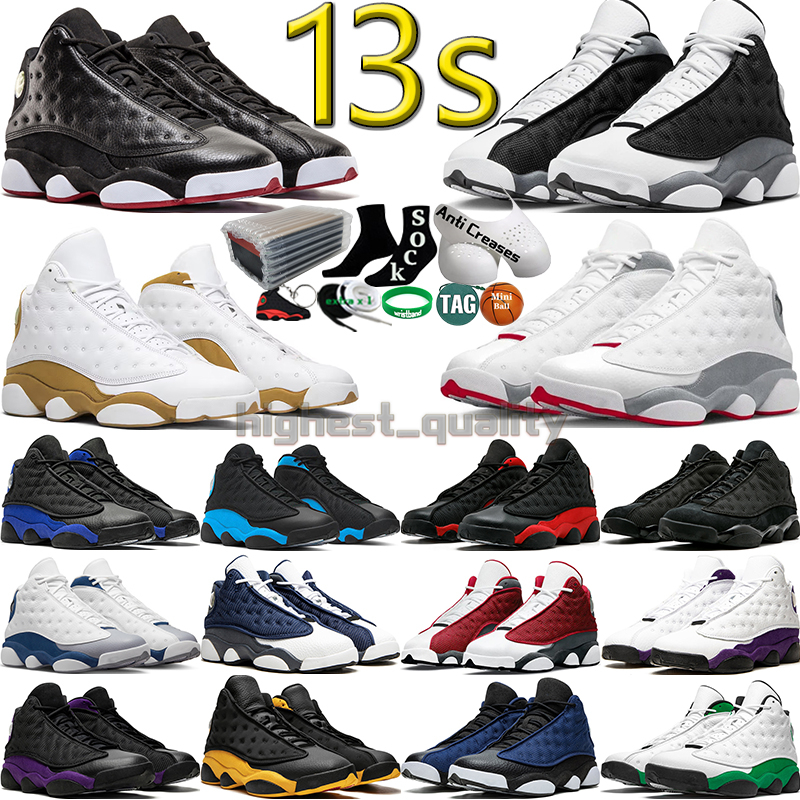 

13s Men Basketball Shoes for Women 13 Black Flint Wheat Wolf Grey Playoffs Court Purple French University Blue Bred Houndstooth Mens Womens Trainers Sports Sneakers, Color-48