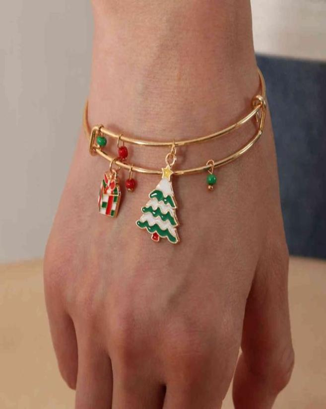

New Trendy Christmas Bracelet Bangle for Women Adjust Xmas Tree Bell Snowflake Sock Beads Charm Pendant Metal Party Jewelry Gift5715121