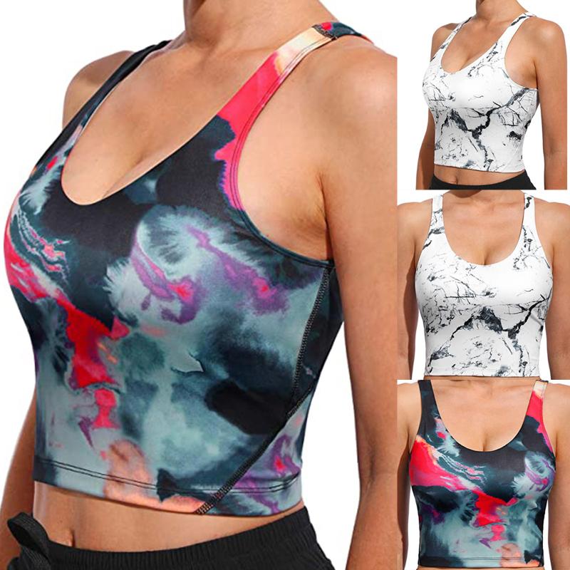 

Women' Tanks & Camis Women Fitness Sports Tank U-Neck Sleeveless Tie-dyed Print Casual Vest Ladies Movement Short With Chest Pad Sport Bra, Blue