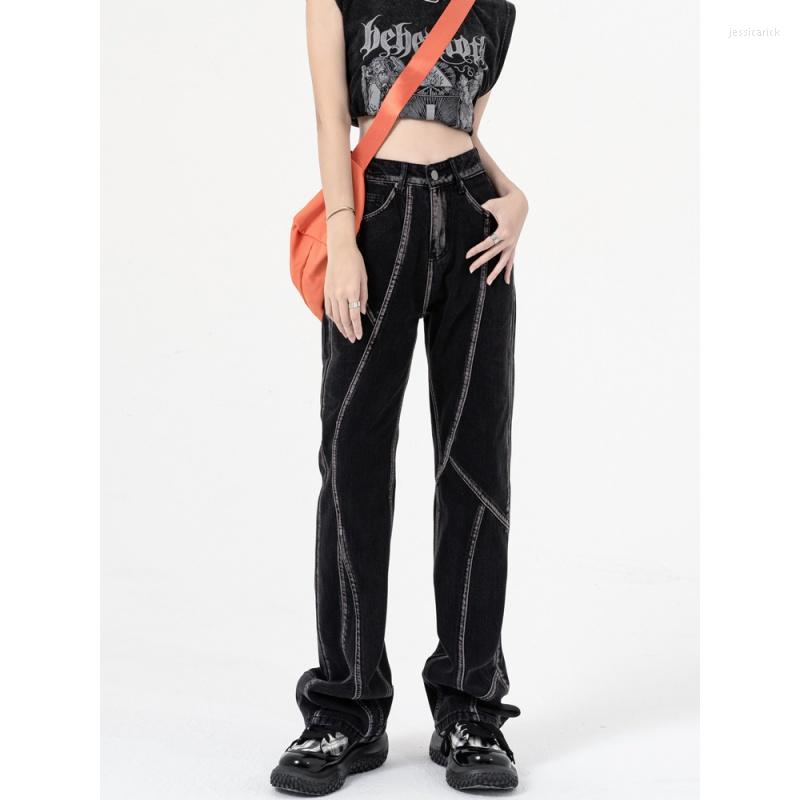 

Women' Jeans Black Wide-Leg For Women 2023 Spring And Summer Patchwork Design High Waist Slimming Straight Street Ins