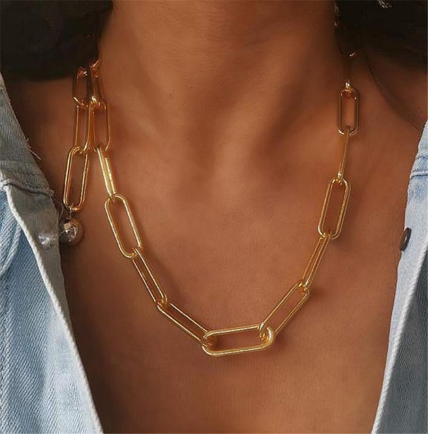 

Vintage Gold Alloy Beads Pendant Necklace Newest Hollow Geometric Paper Clip Necklace for Women4114807