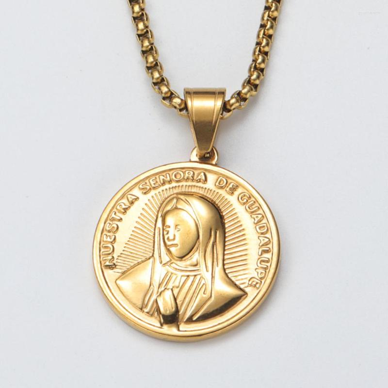 

Chains Stainless Steel Virgin Mary Mama Round Pendant Necklace Fashion Women Church Religious Gift For Him