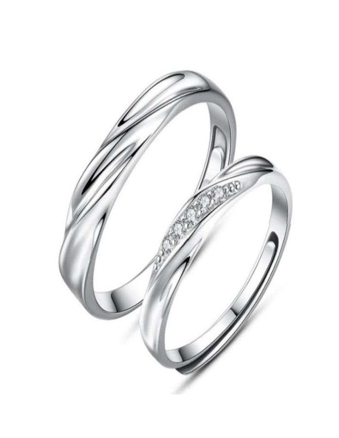 

Fine Silver 925 Sterling Silver Women Engagement Ring Anniversary Man Wedding Band Open Adjustable Couple Rings4308036