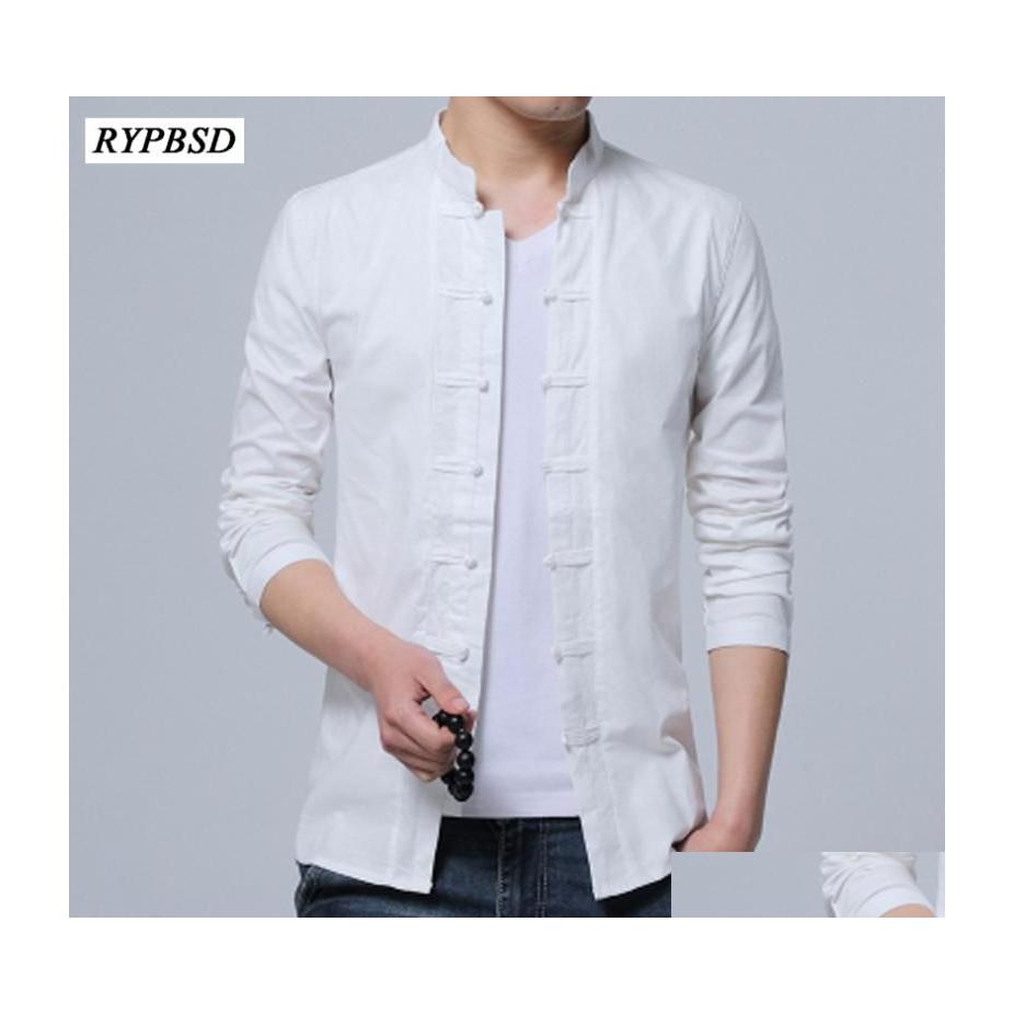 

Men'S Casual Shirts Mens Linen 2023 Men Slim Fit Chinese Shirt Mandarin Collar Long Sleeve Button 3 Colors Drop Delivery Apparel Clot Dhqh4, Army green as showtur