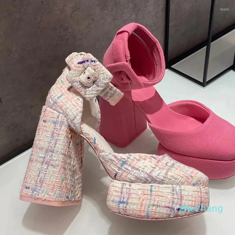 

Dress Shoes Platform Sandals For Women Ankle Strap Chunky Heel Ladies Fashion Sexy Marry Jane 2023 Spring Brand Female, Pink