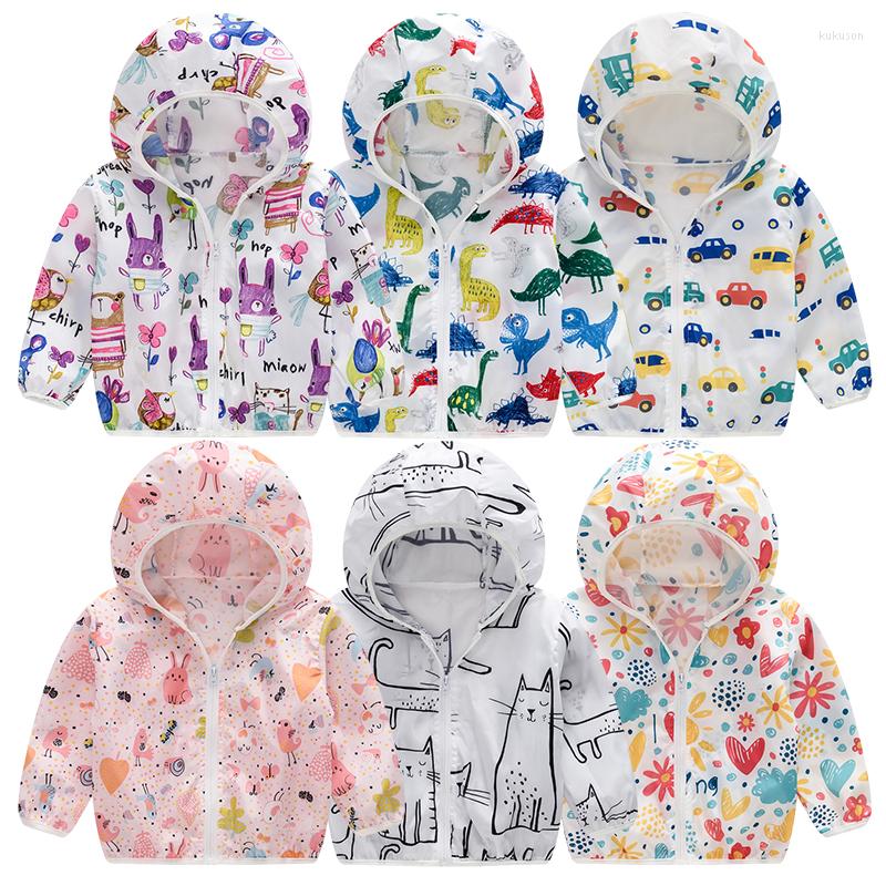 

Jackets Kids Hooded Coats For Boy Girl Summer Sun Protection Clothes Breathable Print Outerwear Light Casual Sportswear With Storage Bag