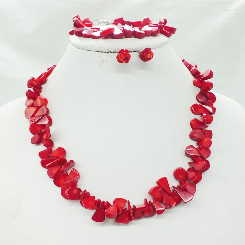 

Necklace Earrings Set Free Delivery Red Coral Beads Jewelry For Wedding Or Party 18", Picture shown