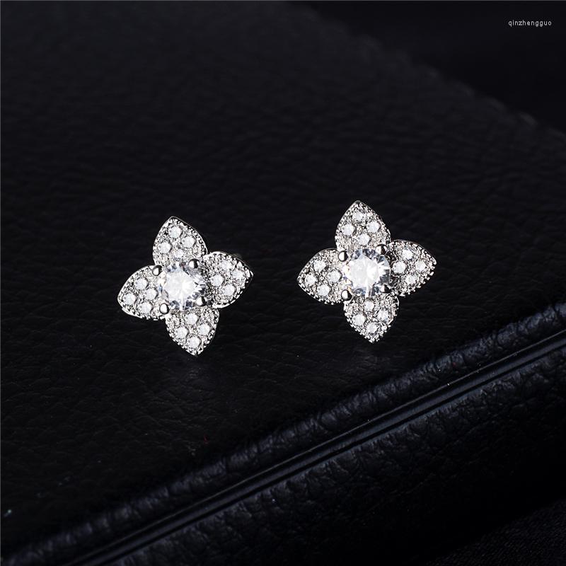 

Stud Earrings S925 Needle Geometric Micro-inlay Zircon Women Top Quality Brand Clover Girl Korea Jewelry Z152