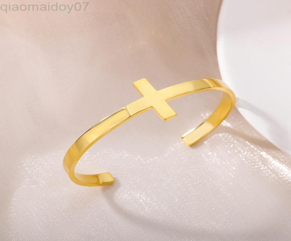 

Religious Cross Bangle Bracelet For Women Stainless Steel Gold Color Men Bracelets 2022 Trend Boho Jewelry Pulseras Mujer Hombre L4905627