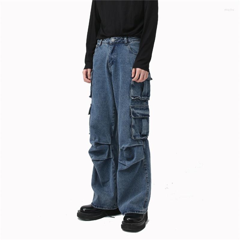 

Men' Jeans Men' Fashion Hip Hop Cargo With Multi Pockets Loose Fit Y2K Style Denim Trousers Cowboy Pants Washed Blue