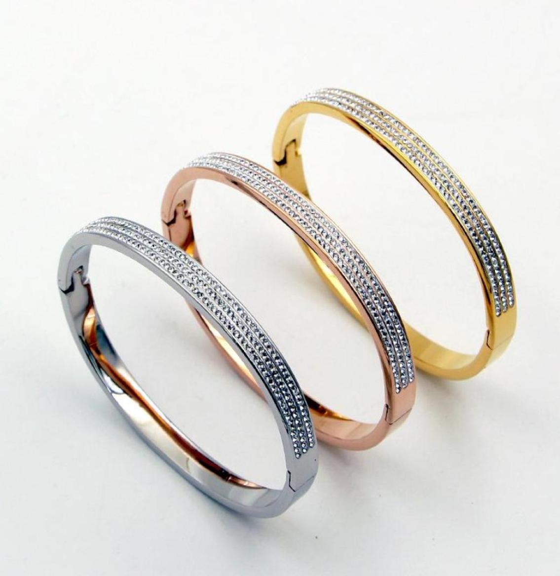 

Fashion Stainless Steel Better Round Three Row Crystal Bangle Bracelet Rose Gold Color Woman Female Party Wedding Gift2307182