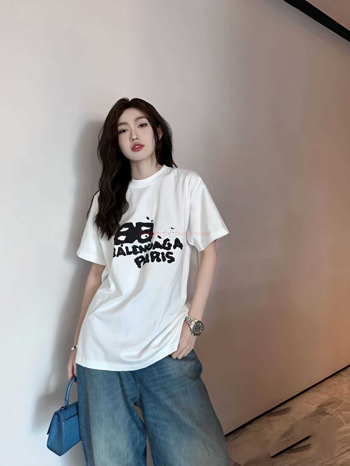 

Designer Fashion Clothing French Paris BB Luxury TShirt Tees Fashionable Paris New Letter Printing Loose Versatile Round Neck Short Sleeve Tshirt Ins Same Size for M, Black