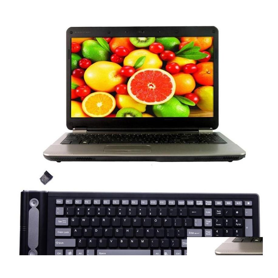 

Keyboards Portable Soft Keyboard 107 Key Usb Wireless Sile Roll Up Flexible Waterproof Folding Pocket Type For Pc Laptop Drop Delive Dhqcm