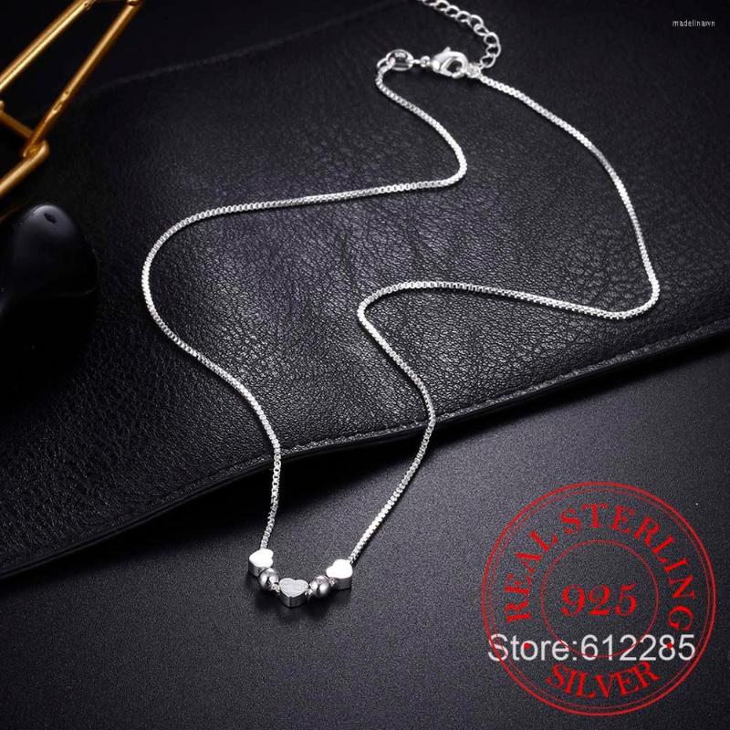 

Chains 925 Sterling Silver Love Heart Ball Necklace Box Female Korean Small Fresh Geometric Pendant For Women/jewga