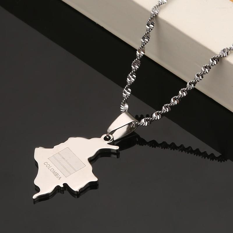 

Pendant Necklaces Stainless Steel Silver Color Colombia Map Necklace Colombian Flag Chain Jewelry