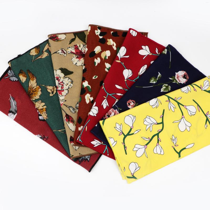 

Bow Ties Chiffon Floral Printed Soft Handkerchief Polyester Men Hankies Wedding Banquet Party Pocket Square Flower Accessory Scarves