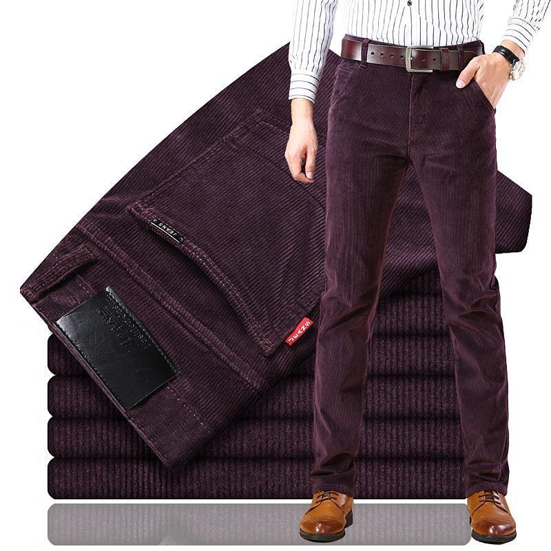 

Men's Pants 2023 Men's Corduroy Casual Business Fashion Solid Color Elastic Regular Fit Trousers Male Black Khaki Coffee Red, 8001-shallow khaki