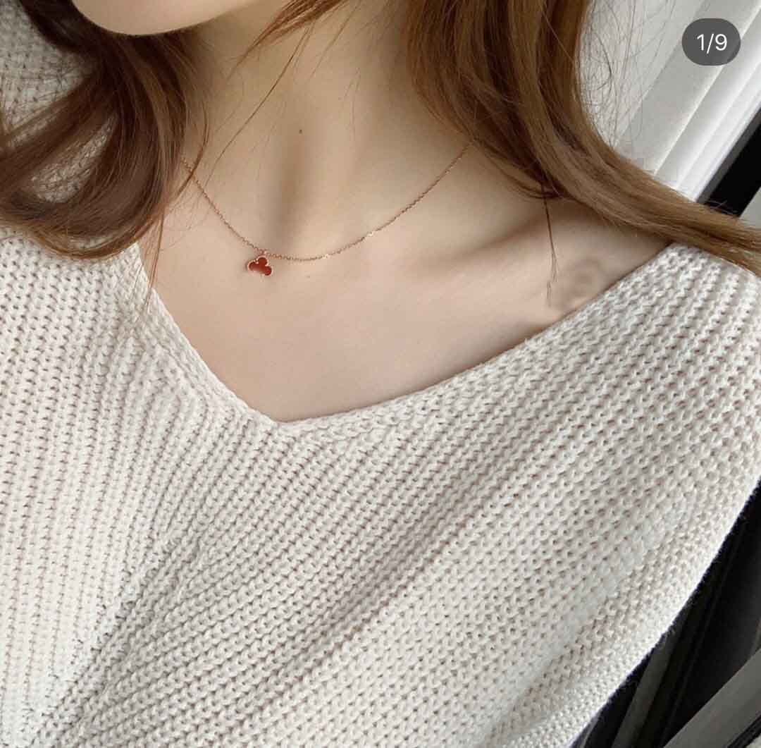 

Luxury quality V gold material charm mini size pendant necklace with flower design and nautre shell malachite red agate have box stamp PS5124