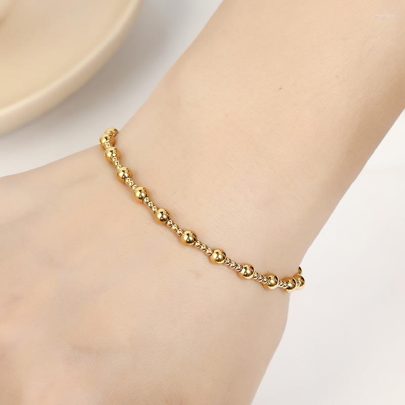 

Bangle Metal Smooth Ball Sparkling Stainless Steel Jewelry Exquisite Mini Gift Vacuum Gold Plating Waterproof Beaded Elastic Bracelets