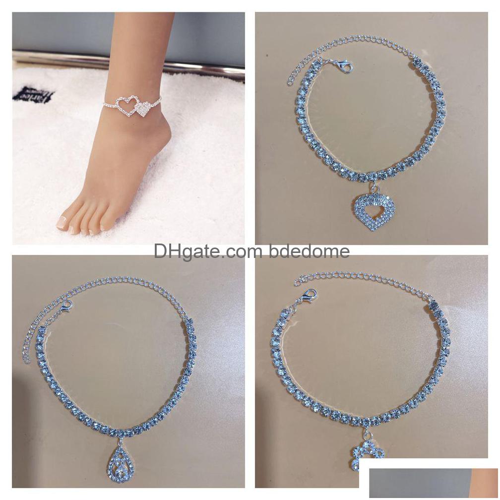 

Anklets Fashion Sier Color Stretchy 1 Rows Bracelet Anklet Ankle Chain Rhinestones Foot Jewelry Crystal Sandals Accessories 230426 D Dhdkt