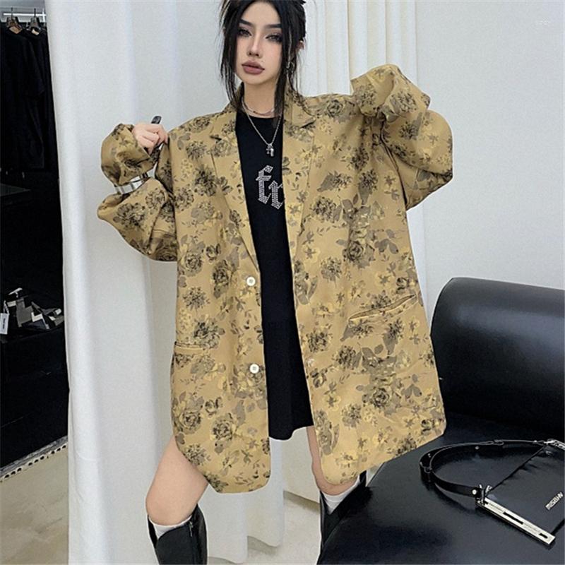 

Women's Suits Spring Autumn 2023 Fashion Vintage Flower Polo Long Sleeve Relaxed Casual Suit Coat Women's Trend H334, Khaki