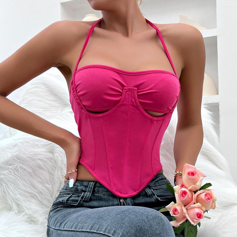 

Women's Tanks Y2K Halter Cut Out Cropped Top Red Tube Corset Women 2023 Aesthetic Short Tank Sexy Club Party Summer Outfits Underwear, Rose red