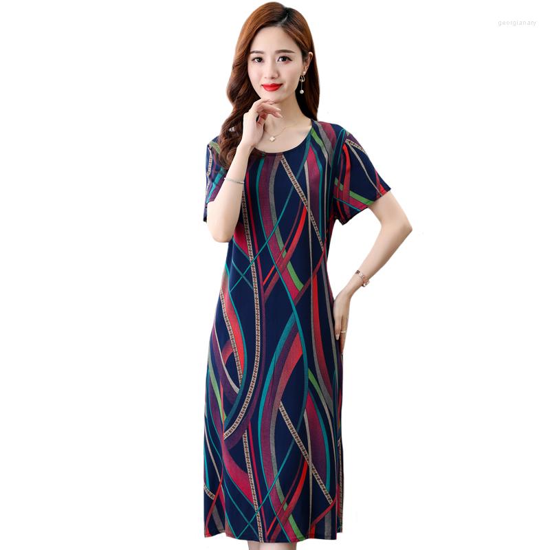

Party Dresses Vintage Women Midi Dress Casual Loose Print Summer Elegant 2023 Short Sleeve Ladies With Belt, 11