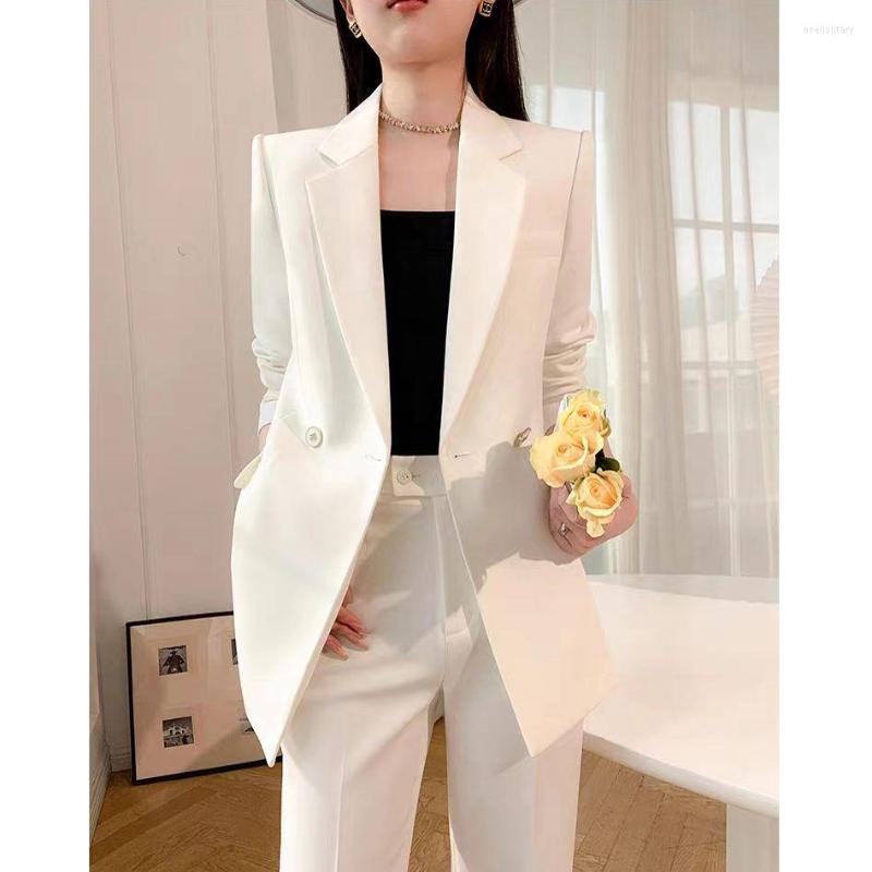 

Women' Two Piece Pants Women Pieces Sets 2023 Spring Long Sleeve Blazer Coat Tops And Flare Trousers Office Lady 2 Suits, White