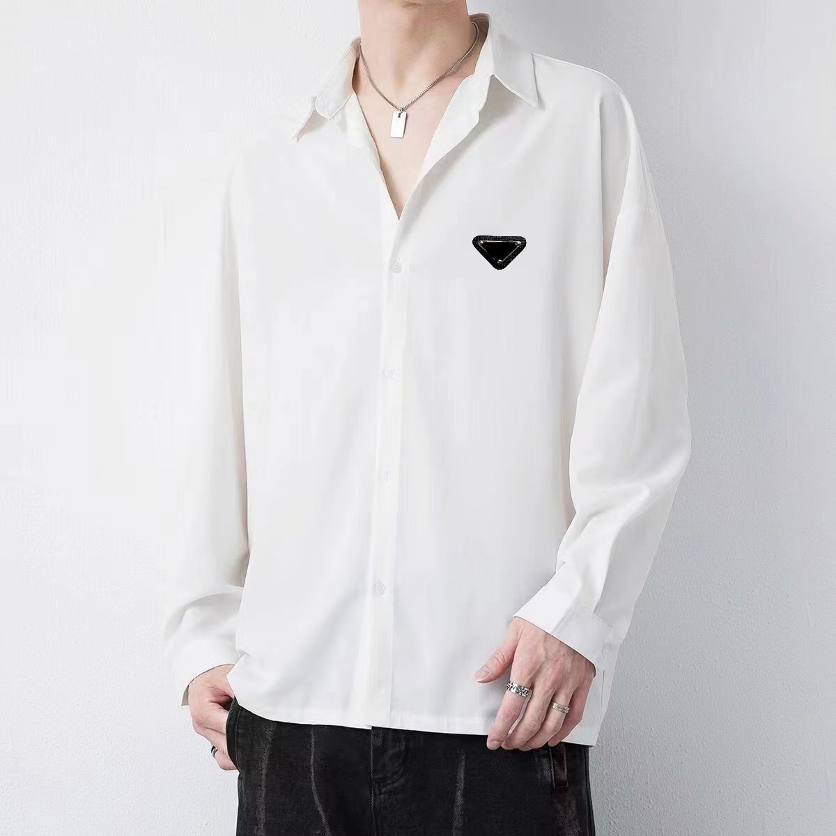 

Men's Tees & Polos Men's Designer Shirt Luxury Slim Fit Ice Silk T-shirt Long Sleeve Casual Business Men's Polos, Multi