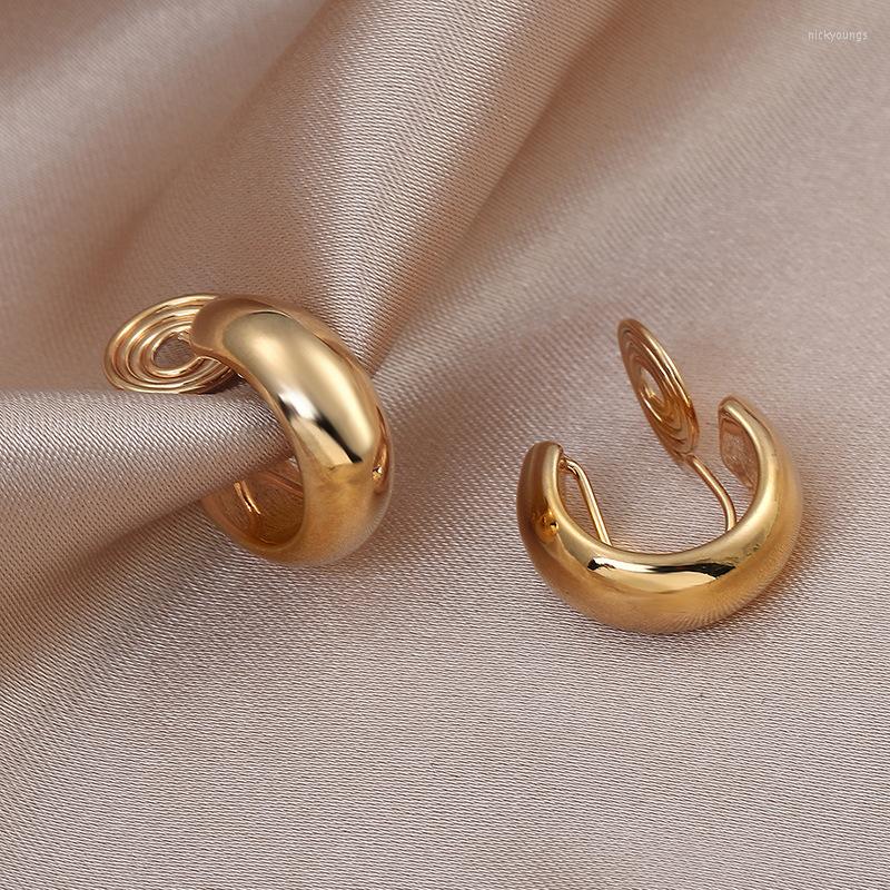 

Backs Earrings Vintage Golden Minimalist C Shape Clip On Hoop Non Pierced Cute For Women 2023 Trend Jewelry Gift