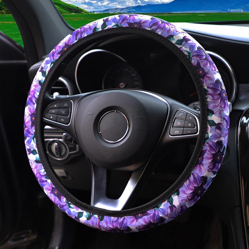 

Steering Wheel Covers 37-38Cm Car Cover Purple Flowers Auto Interior Decoration Knitted Universal Accessories