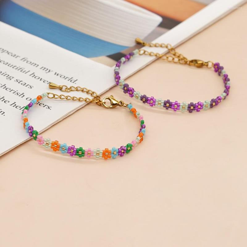 

Strand Rice Bead Bracelet Little Daisy Sunflower Originality Rainbow Fashion Simplicity Hand Weaving Adjustable Bohemia Beaded