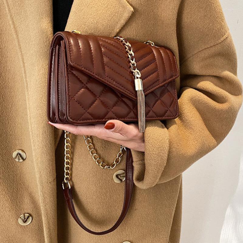 

Evening Bags Fashion Tassel Women Shoulder Bag Design Female Small Chains Flap Pu Leather Crossbody Ladies Handbag Satchels, Black