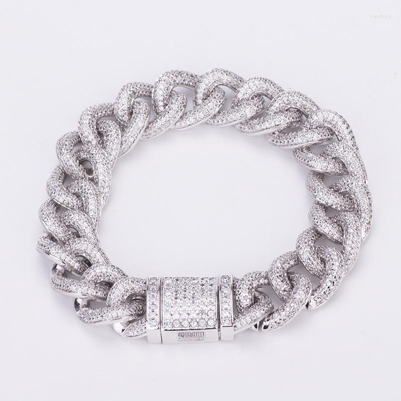 

Link Bracelets 14mm Hip Hop CZ Zircon Stone Paved Bling Iced Out Round Cuban Miami Chain Bangle Bracelet For Men Rapper Jewelry