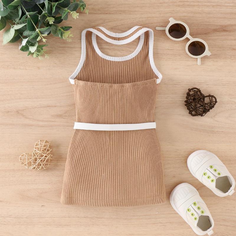 

Girl Dresses Kids Girls Sleeveless Dress Round Neck Baby Toddler Letter Print Fashion With PU Waist Bag Children Outfits, Black